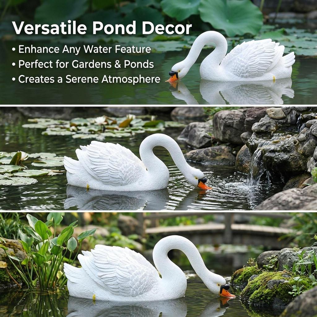 Float Swan Figurine White Statue Adorable Housewarming Gift Patio Lawn Yard Ornament Resin