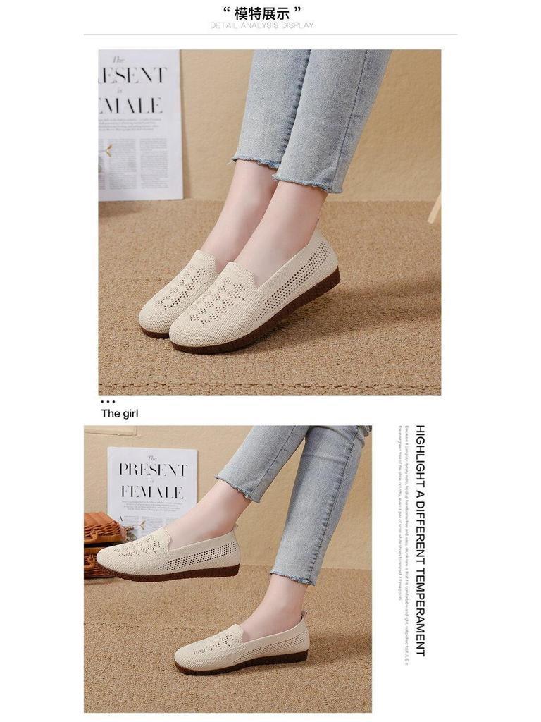 Breathable Soft Sole Mesh Flat Shoes for Middle-Aged and Elderly Women