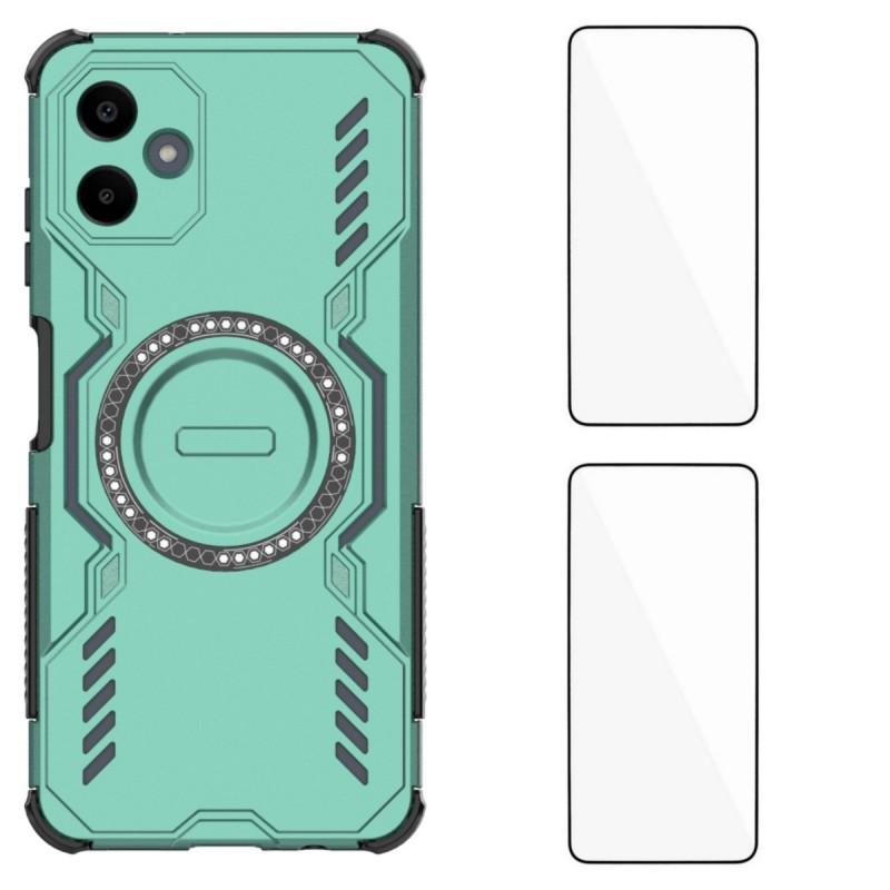 For Samsung Galaxy A06 4G Magnetic Case WANLONFENG DJ Series PC TPU Phone Cover with 2Pcs Tempered Glass Film