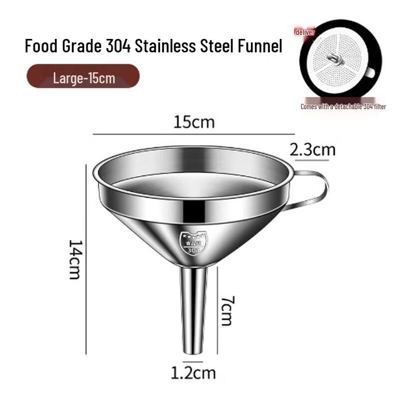 15cm Food Grade 304 Stainless Steel Funnel with Filter Mesh
