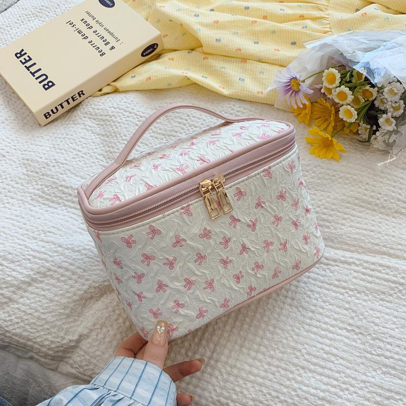 

2026 New Bow Cosmetic Bag Wash Bag Large Capacity Storage Bag брудно-білий