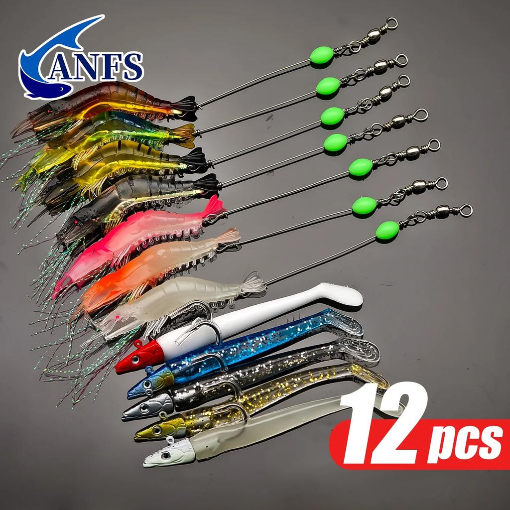12pcs Soft Bait Artificial Fishing Lures Assorted Design, Shrimp Bionic Soft Bait, Outdoor Fishing Accessories