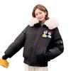 Solid color cartoon short cotton-padded clothes women's hooded big fur collar autumn and winter thickened thermal cotton jacket brick and mortar store