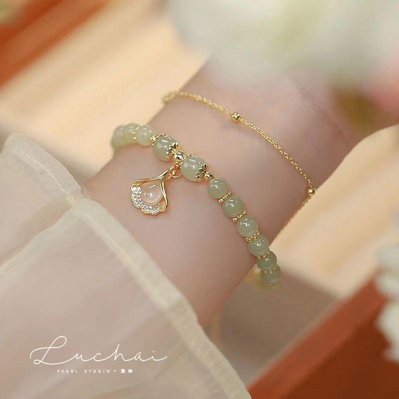 

Нишевый женский дизайн, ориентированный на международный рынок: Абрикосовый и Хэтяньский нефрит Двухслойный браслет с листьями гинкго