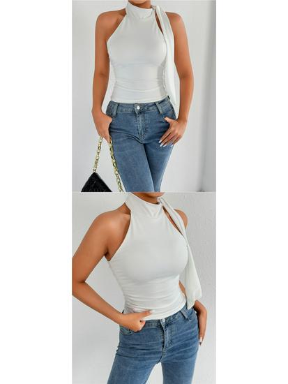 Summer Sleeveless Halter Strap Backless Crop Top for Women
