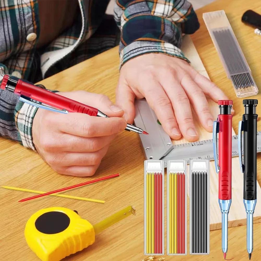 2pcs/Set 2.8mm Carpenter Mechanical Pencil Set with Built-In Sharpener for Woodworking Construction Long-Head Stationery Pencil