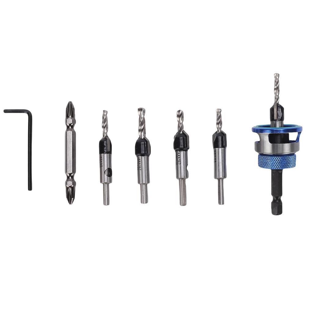 M2 Countersink Adjustable Depth Drill Bit Set Quick Release Hex Shank Counter Sink Drill Bit Set for Woodworking