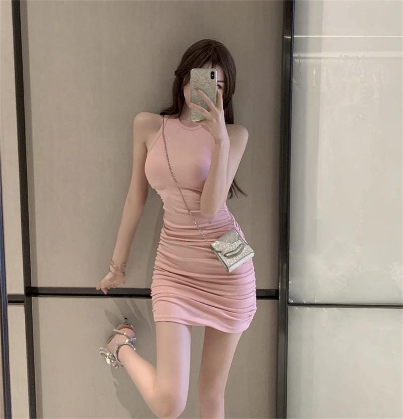 Live Clothes Female Live Streaming Host Sleeveless Dress Female Summer New Pure Desire Spice Slim Sexy Pink Hip Skirt
