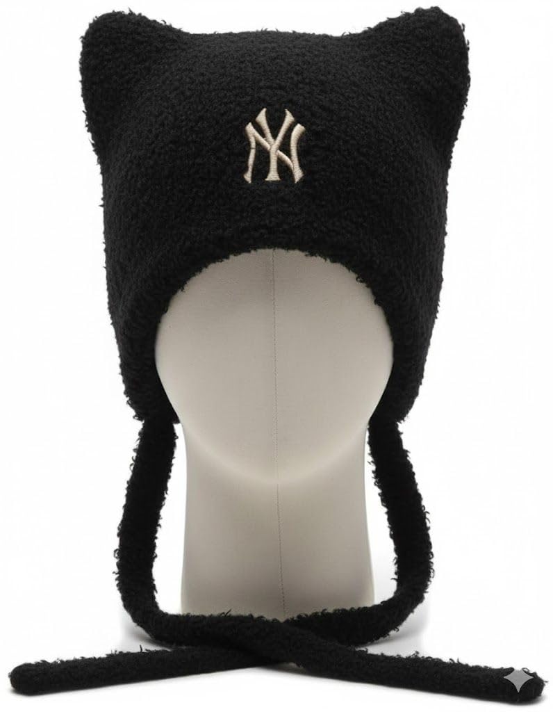 MLB Korea New York Yankees Korea Limited Edition Espa Favorite Knitted Cap with Cat Ears and Black Karina s (Meow Beanie) Drawstring, чёрный