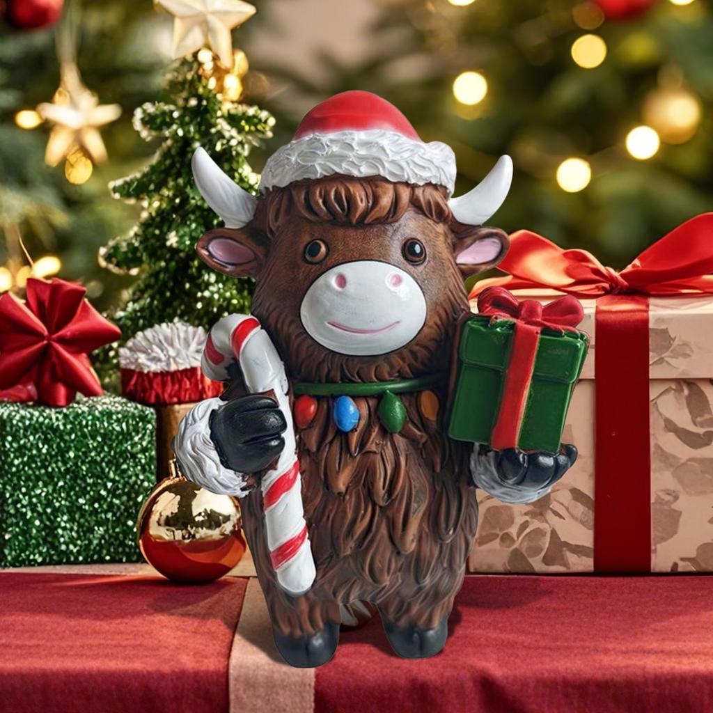 Highland Cow Figurine Statues Highland Cattle Christmas Statue Resin Sculpture Scottish Ornament Decoration For Table