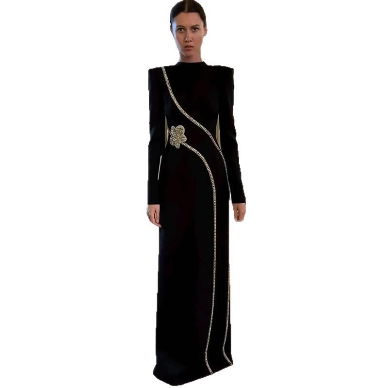 2025 Elegant Long Sleeve Beaded Rhinestone Gown