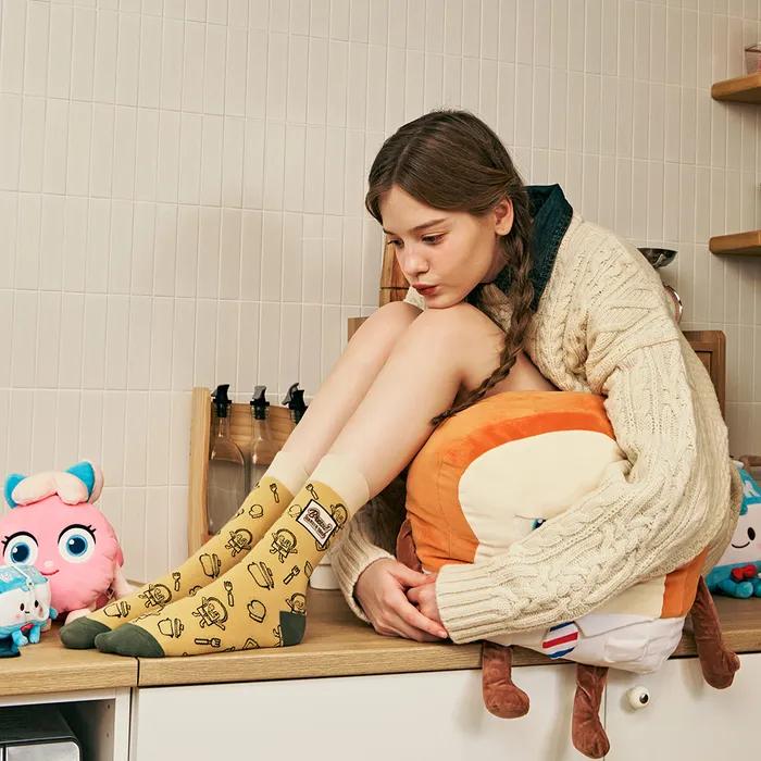[2SET] [Bread Barbershop x Banana Sisters] Kitchen Logo Pattern Point Socks 3 Colors