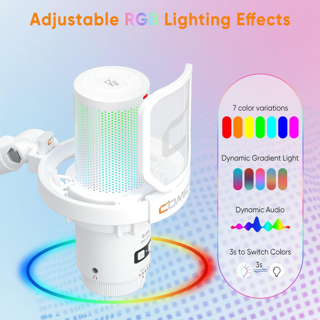 COMICA EJoy Uni Pro a Wireless USB Condenser Microphone Set with a Boom Unidirectional Polar RGB Noise and Mute for Web and Content Compatible with