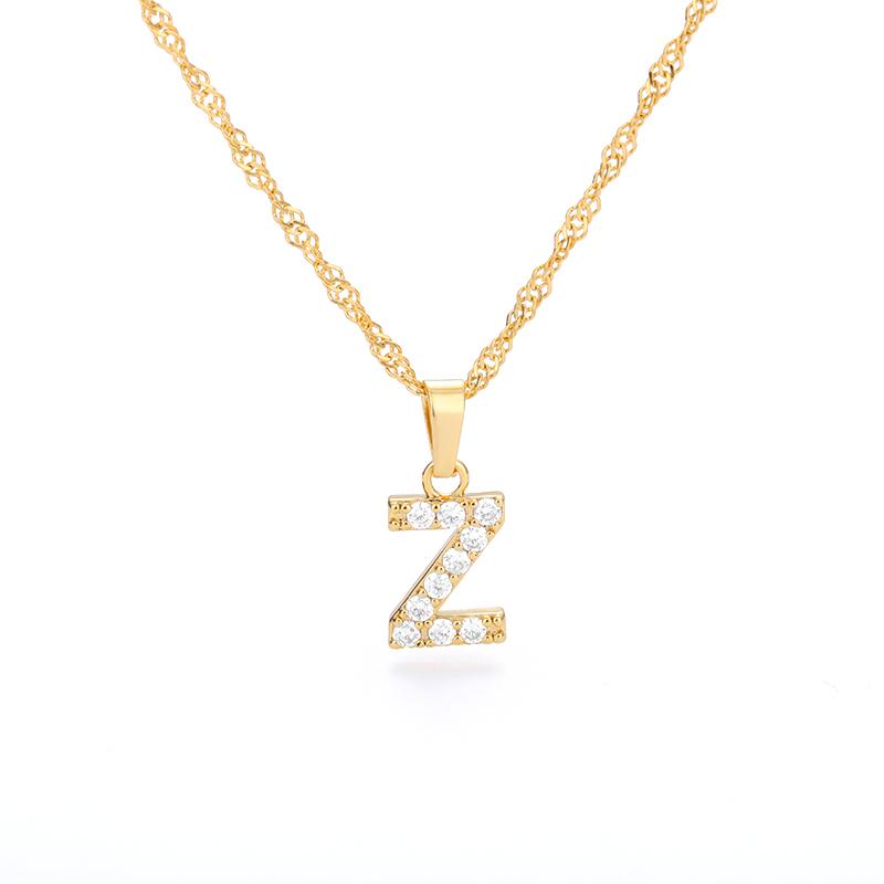 Cubic Zirconia Initial Letter Pendant Necklaces For Women Stainless Steel Gold Color Chain Alphabet Chokers Jewelry Accessories