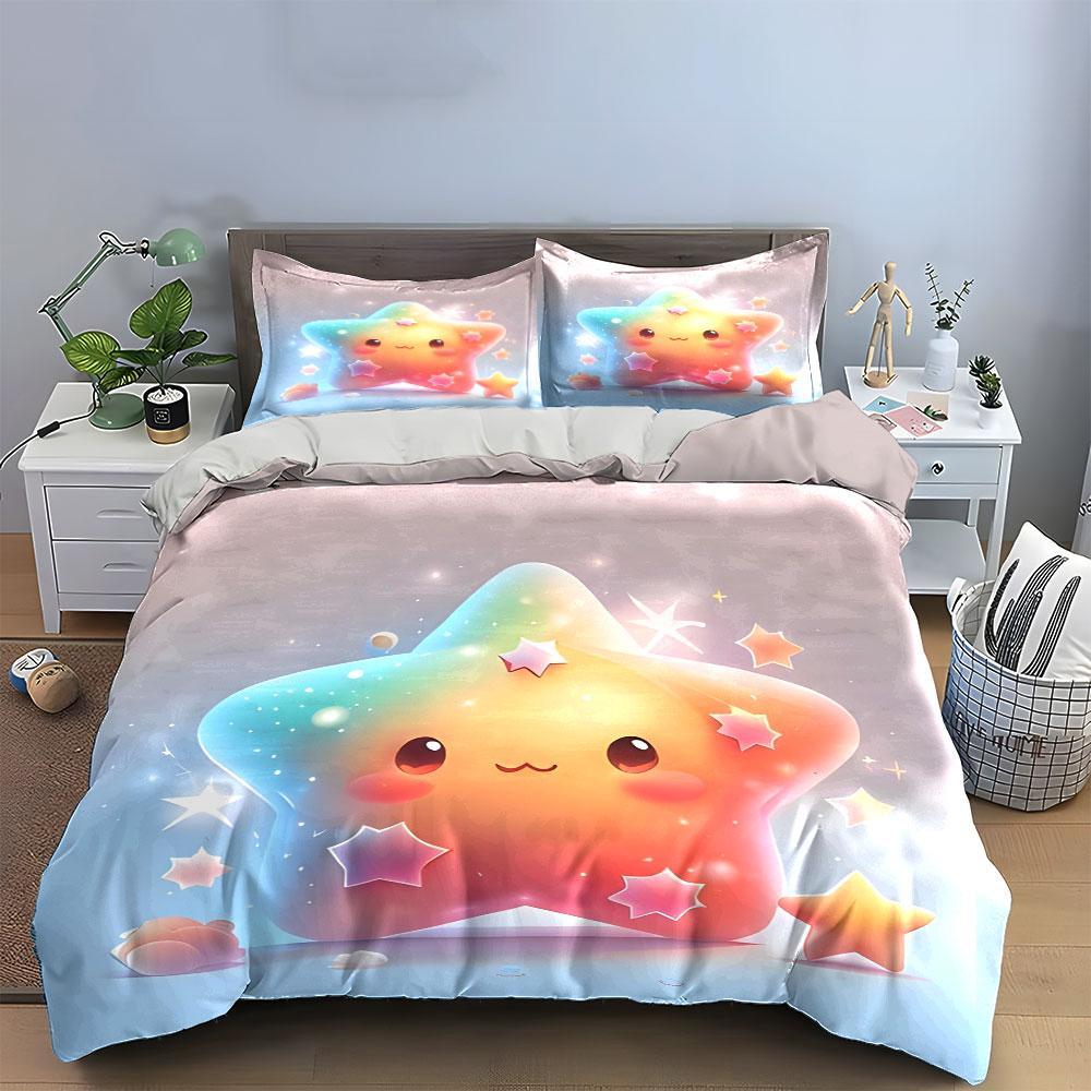 Cute Star Pattern Bedding Set Bedding Duvet Cover Set Duvet Cover Pillowcases (1 * Duvet Cover 2 * Pillowcases, Without Duvet Insert)
