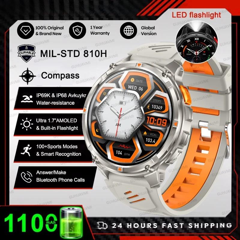 2026 New 1100mAh Battery Outdoor Ultra Durable Men Smartwatch Flashlight Heart Rate Bluetooth Call 5ATM Waterproof Sports Smart Watch