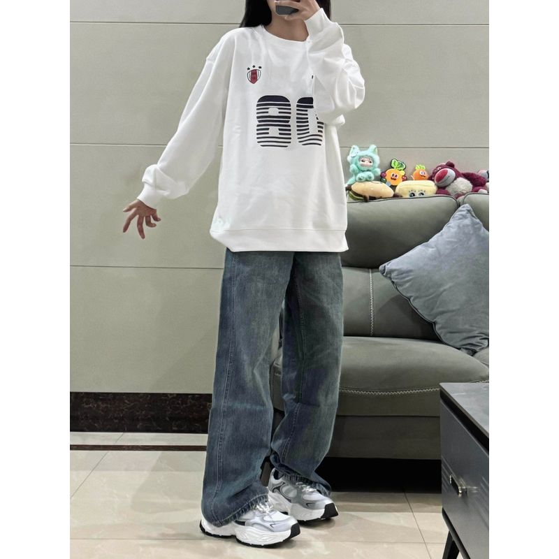 Vintage Blue Straight-Leg Jeans for Women, Plus Size, 2026 Spring New Style, Slimming Narrow Wide-Leg Pants for Pear-Shaped Body