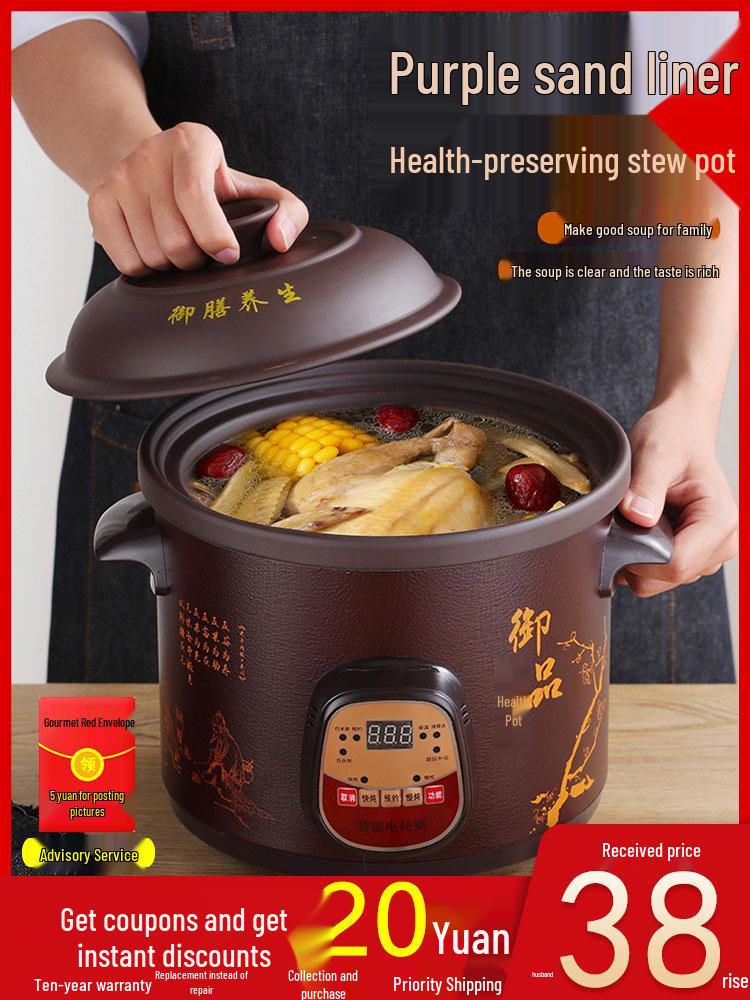 In Stock Fully Automatic Electric Stew Pot: 2.5-6L Ceramic Multi-functional Clay Pot for Soups, Porridge, and Health Cooking