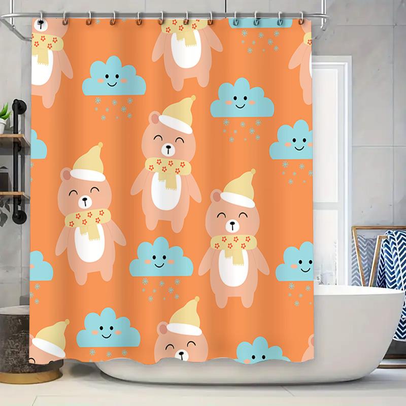 

Whimsical Bear Shower Curtain Set Waterproof Print Fabric Bath Decor For Kids Bathroom Or Nursery Room W60H190(CM)-1 Pcs