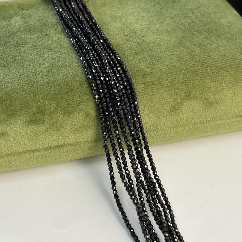 5String, Faceted Small Beads 2mm, 3mm, Handmade Black Iridescent Plated Glass Beads, for DIY Necklace, Bracelet, Accessories, Jewelry Making 38cm