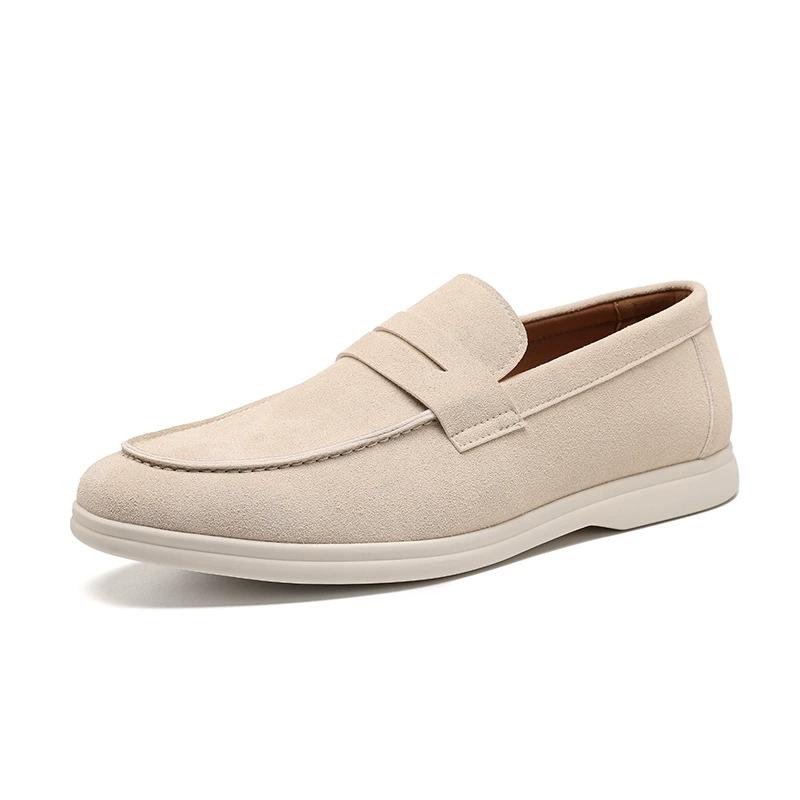 

Fashion New Arrival Suede Leather Loafers Man Comfortable Moccasins Daily Walking Flats Shoes Casual Driving Shoes 38 бежевый