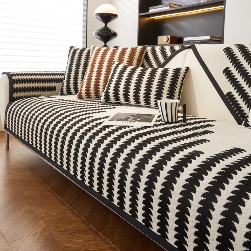 

Классический чехол для дивана из шенилла черного и белого цвета, устойчивый к царапинам и пятнам от домашних животных, нескользящий защитный чехол для диванной подушки, машинная стирка 3 seats 90X180cm чёрный