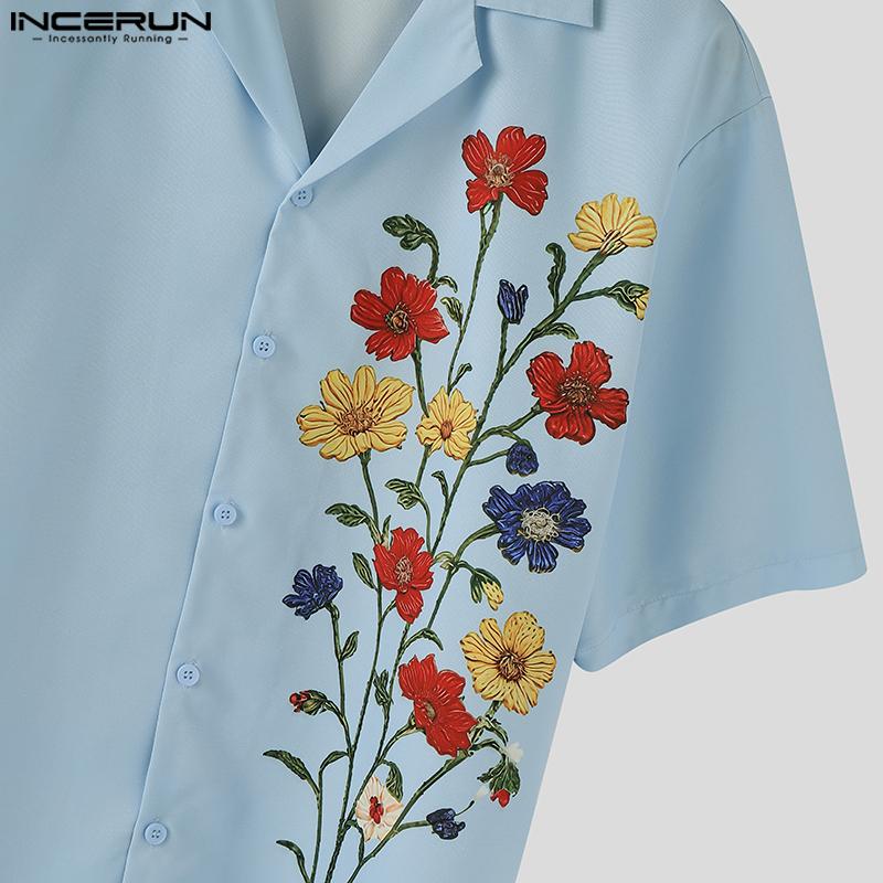 INCERUN Oversized Men Floral Print Shirts Casual Loose Buttons Tops