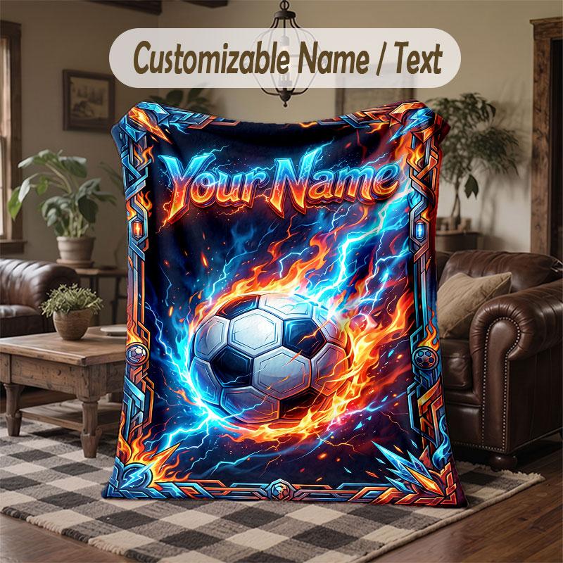 Soccer Theme Throw Blanket Custom Name Text Personalized Blanket Soft Cozy Blanket for Home Sofa Bed
