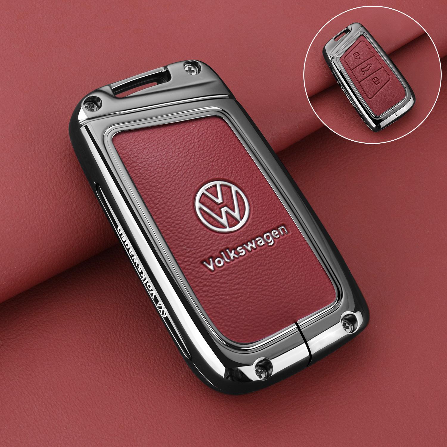 

Alloy Leather Car Smart Remote Key Case Fob Cover Protector Shell For Volkswagen VW Magotan Passat B8 Golf Keychain Accessories