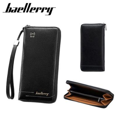 Baellerry Portafogli Lunghi Moda Uomo Design Vintage Anti Furto RFID Porta Documenti Business Carte di Credito Portamonete con Zip