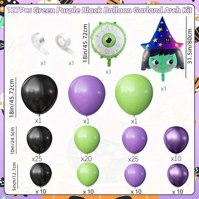 127Pcs Halloween Balloon Arch Set with Witch Shape and Green Eyes Aluminum Foil Balloons Suitable for Halloween Party Decoration