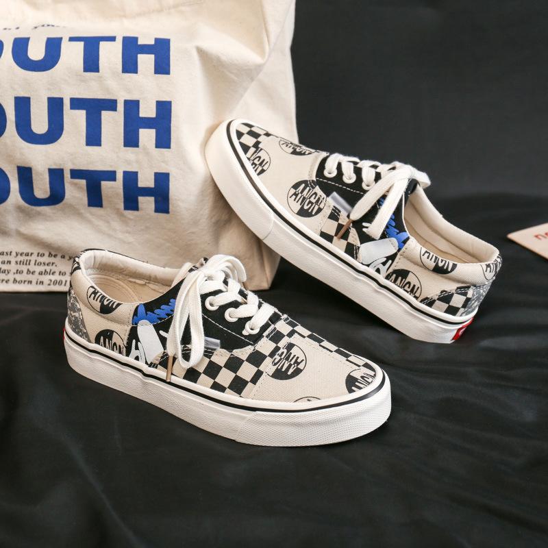 Herren Vulkanisierte Schuhe Frühling Herbst Neue Karomuster Canvas Schuhe Unisex Paarschuhe Lässige Retro Farbabstimmung Herren Freizeitschuhe