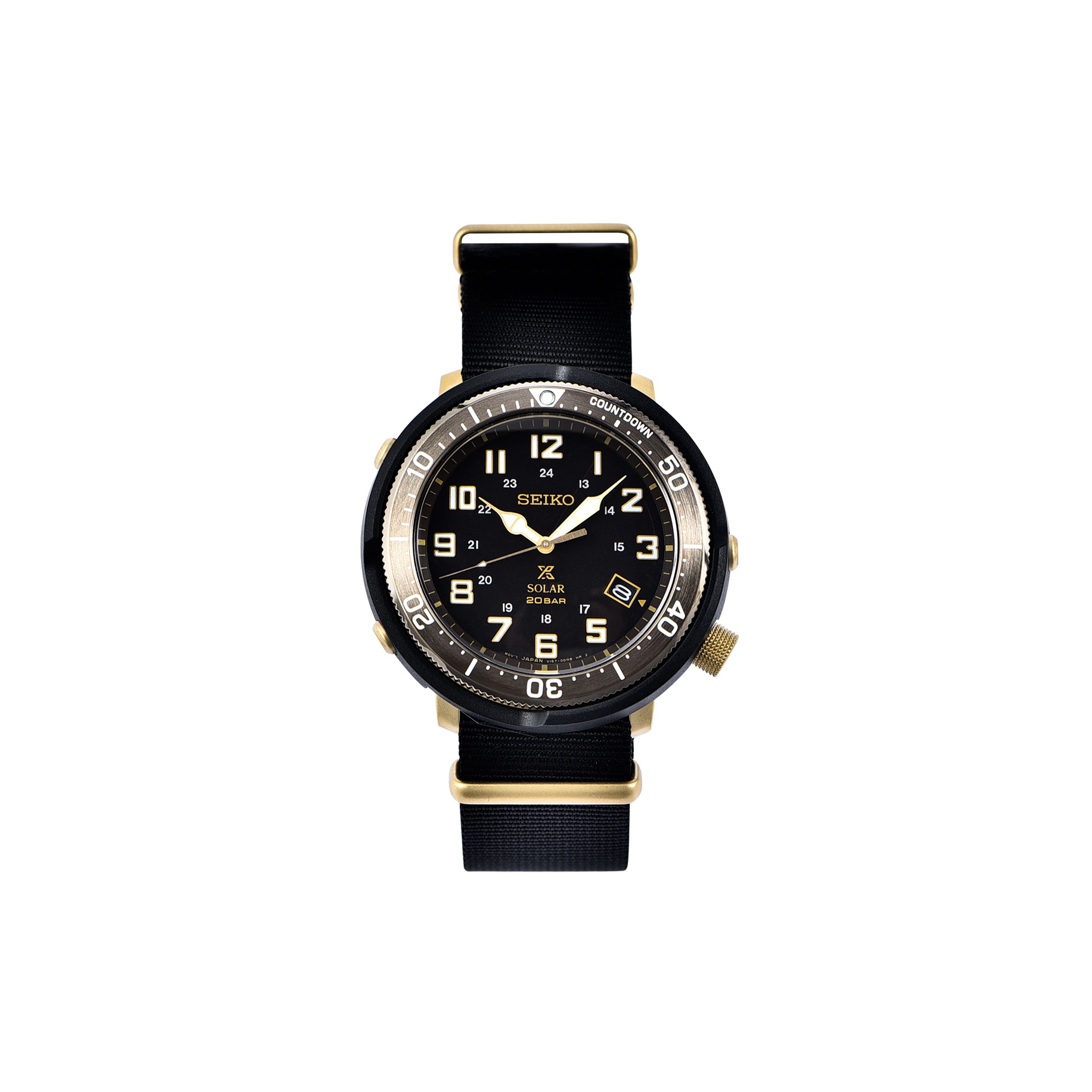 Seiko Men's Black Classic Canned Sports Series Dive Watch Quartz Movet Nylon Strap Watches Sbdj028j