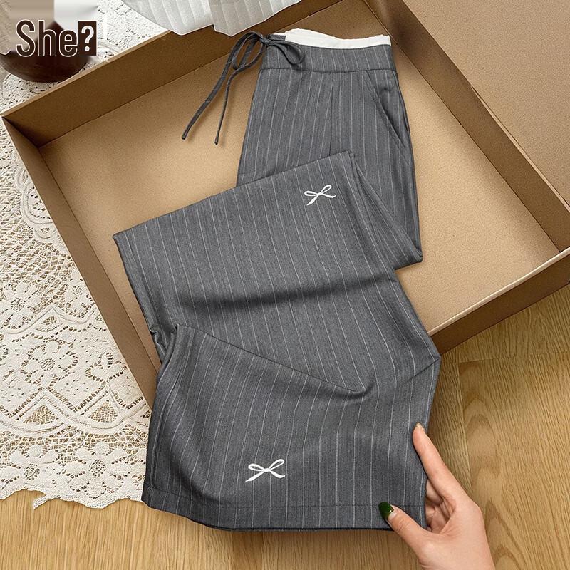 Women s High-Waist Striped Wide-Leg Drawstring Pants S
