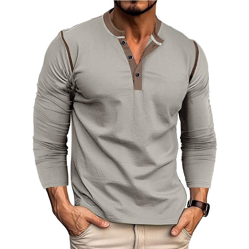Men's Contrast Piping Raglan Henley Shirt Placket Long Sleeve Slim Casual Vintage Tee