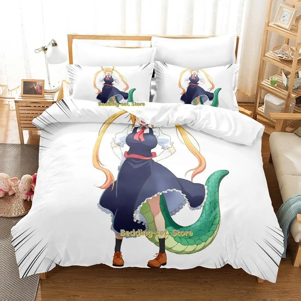 Miss Kobayashi's Drachenmädchen Bettwäsche-Set Anime 3-teiliger Bettbezug Kawaii Mädchen Erwachsene Kinder Schlafzimmer