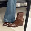 Slope Heel High Heel Short Boots Women's Boots Back Zipper Spice Girl Skinny Daily Skinny Women's Pointed Trendy Naked Boots