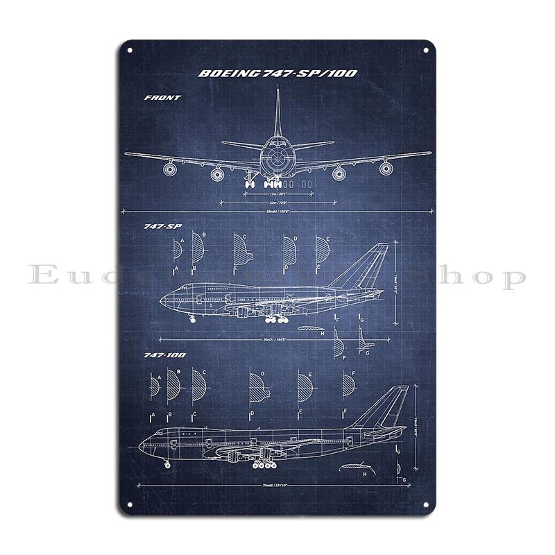 Boeing 747 Marineblau Blaupause Antonov An-225 Buran AN 225 Mriya Flugzeug Metall Design Pub Plaketten Höhle Blechschild Poster