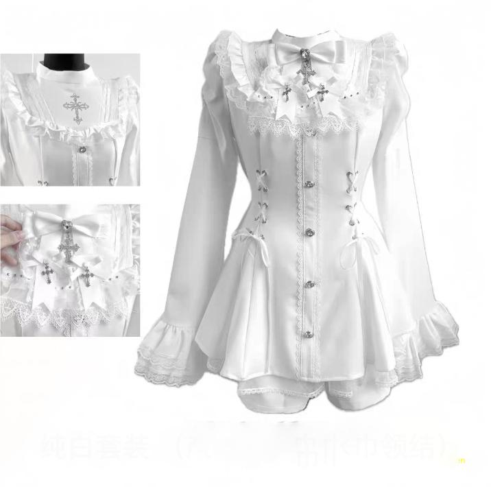Japanese Gothic Lolita Dress Set Women Harajuku Y2k Bow Lace Ruffles Collar Mini Dresses Female Elegant Party Cute Dress