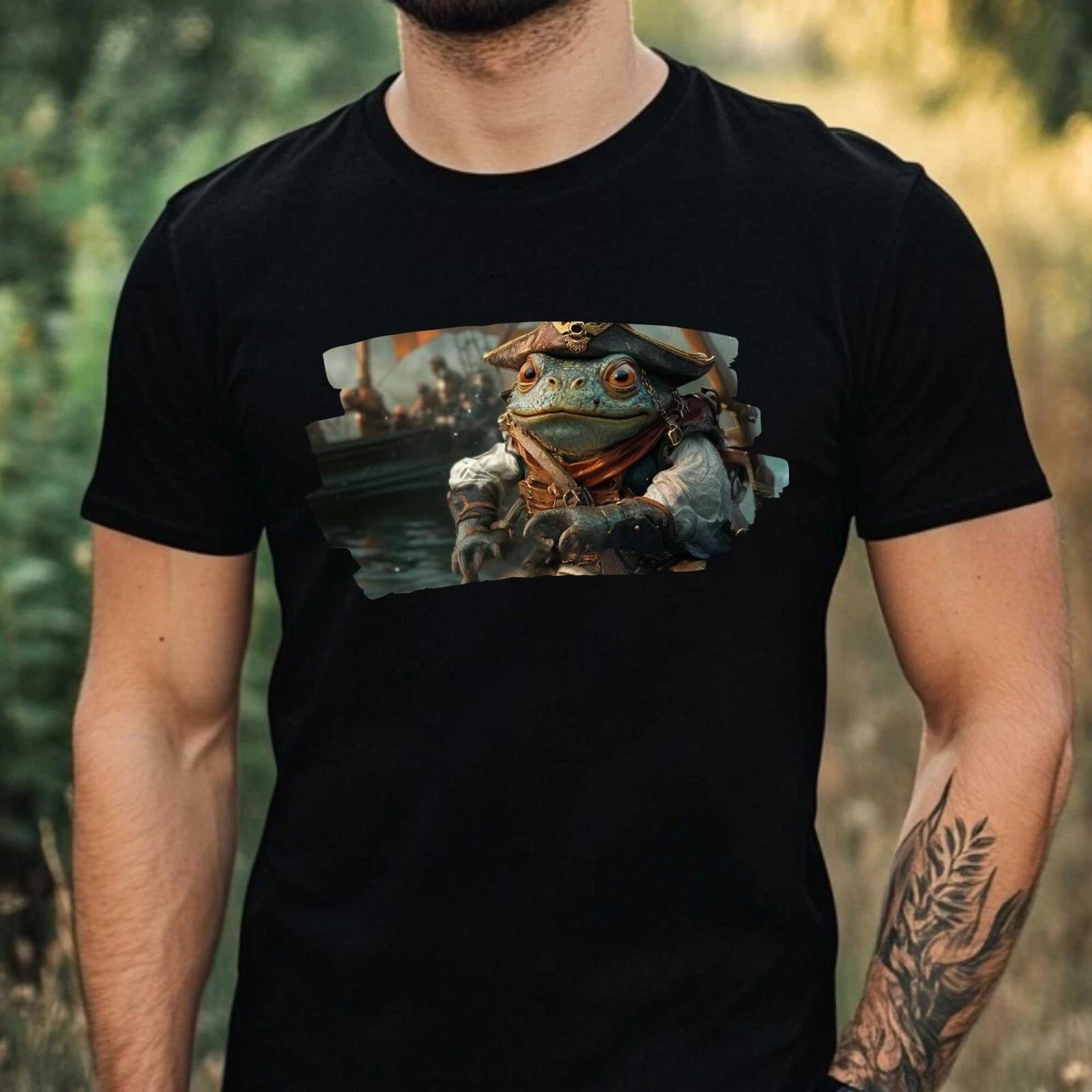 T-Shirt Herren Piraten Frosch Motiv Baumwolle Größe XS bis 5XL S