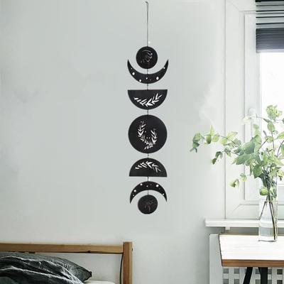 Wooden Pendant Burr-free Decorative Wood Bohemian Style Hollow Out Farmhouse Beaded Wooden Moon Wall Hanging Home Supply