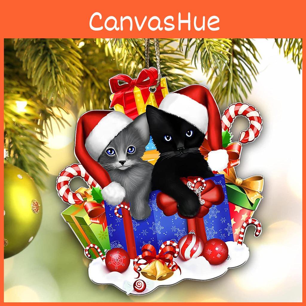 Charming Cartoon Christmas Cat Flat Car Ornament Festive Acrylic Home Decoration