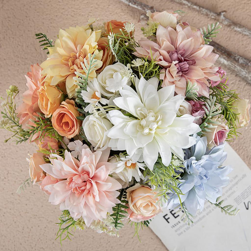 1PC Dahlia Little Roses Combination Artificial Flowers Festival Garland Wedding Home Balcony Decoration Photography Prop Diy Box