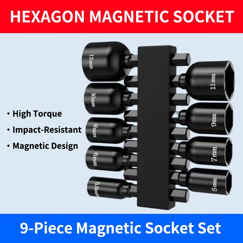 9Pcs Metric Hex Socket Drill Bits Chuck Adapter Power Nut Driver Set Electronic Hex Key Socket Kit With 1/4 Inch Hex Shank