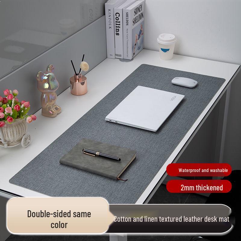 Pad de birou cu textură de bumbac și in și piele - Covoraș de masă pentru scris și mouse pentru birouri și mese de calculator