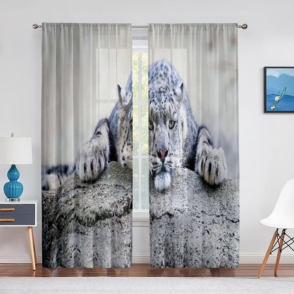 Tüllvorhang mit afrikanischem Leoparden-Geparden-Tierdruck für Wohnzimmer, Schlafzimmer, Küche, Chiffon, transparente Vorhänge, Fensterdekoration