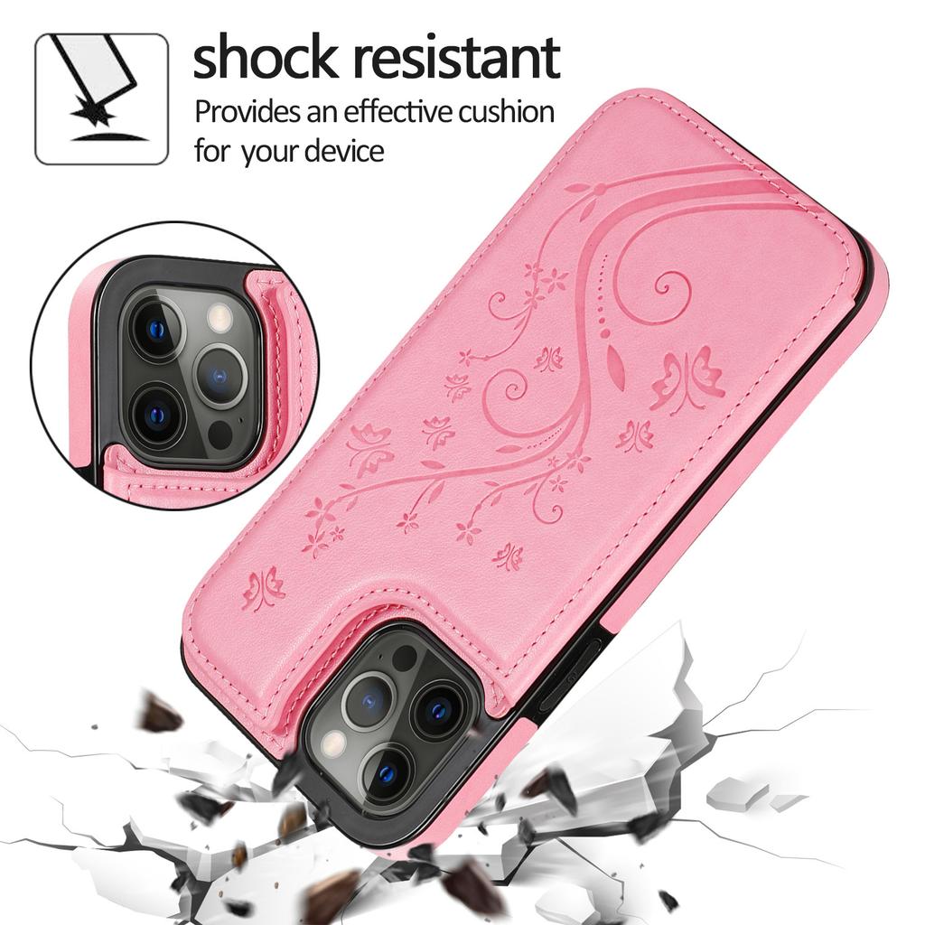 Butterfly Floral PU Leather Wallet Case for iPhone, Card Holder Slot Protective Cover with Kickstand