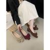 Sweet and Simple Grandma Shoes French Niche Square Head Bow Spring and Autumn Single Shoes Thick Heel Red Evening Wind Comfortable Shoes