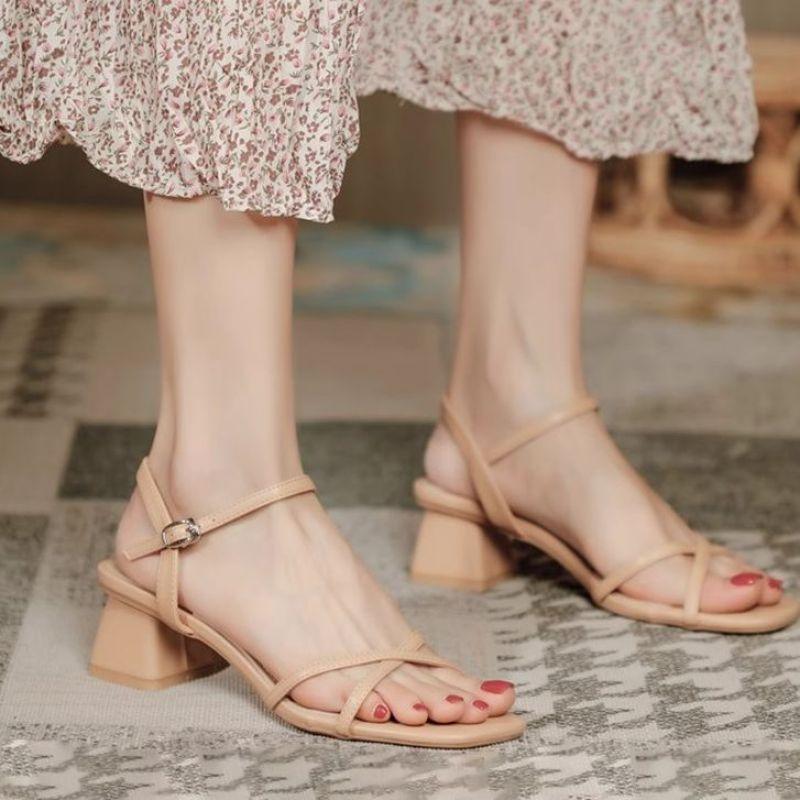 Coarse Heel High Heels with Sandals Women's New Summer Beautiful Medium Heel Temperament Shoes