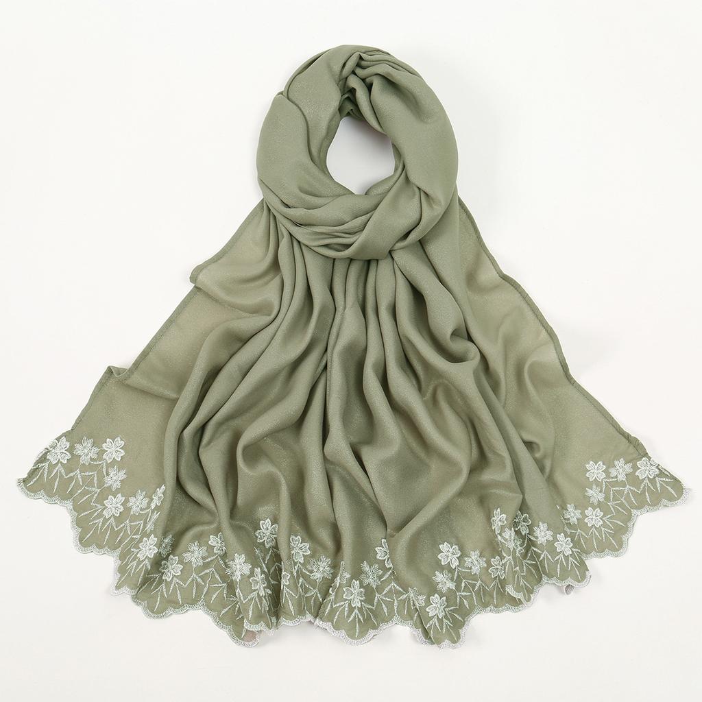Women Scarf Pearl Embroidery Chiffon Fabric New Style Fashion Soft Middle East Long Scarf Multi Color Scarf
